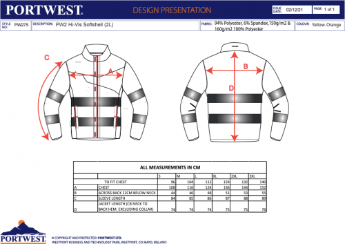 Jacheta Hi-Vis softshell (2L), galben/negru, Regular, PW2, Portwest